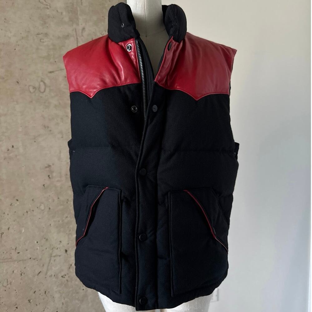 RARE VTG Black Label Ralph Lauren Down Vest Leather Yoke Size M